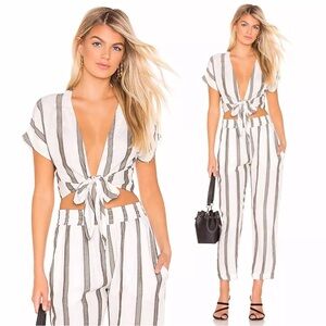 BEACH RIOT Tie Front Cropped Striped Avery Piper Top